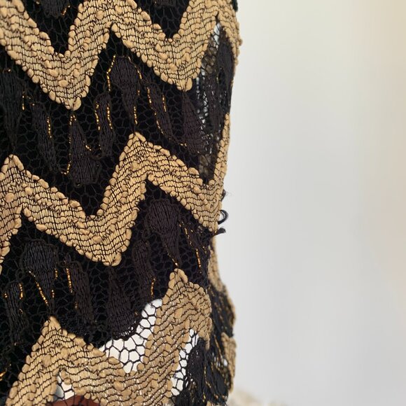 Connected Apparel Navy Blue and Gold Dress with Vegan Leather Belt - Size 12 - Picture 3 of 7